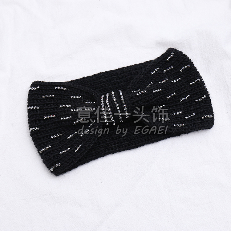 Factory Direct Sales New European and American Knitted Wool Hair Band Flat Needle Big Bow Women's Knitted Outing Headband