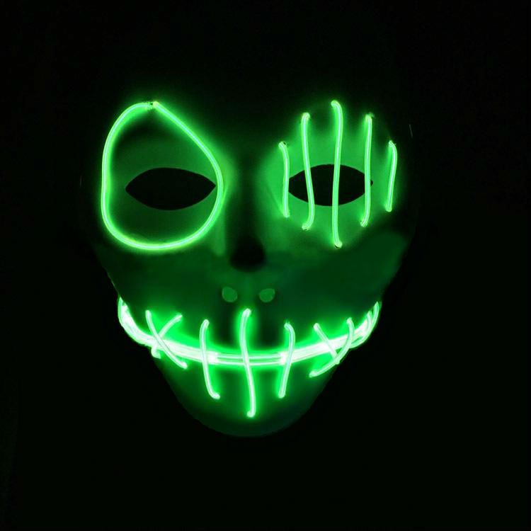 新款夜光舞会 万圣节鬼脸闪荧光面具酒吧el冷光面具 恐怖发光面具