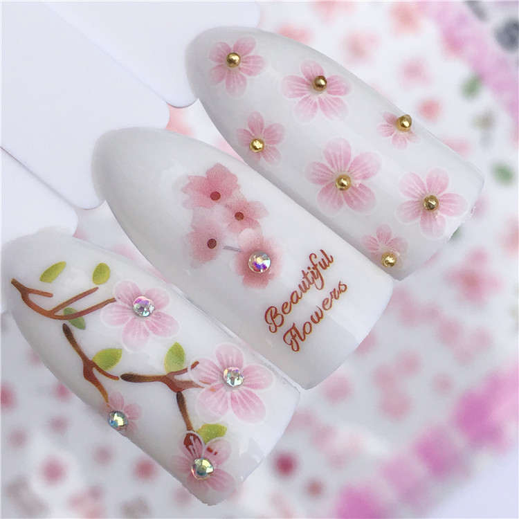 指甲贴 美甲贴纸透明玫瑰鲜花蝴蝶桃花儿童指甲贴纸美甲贴花