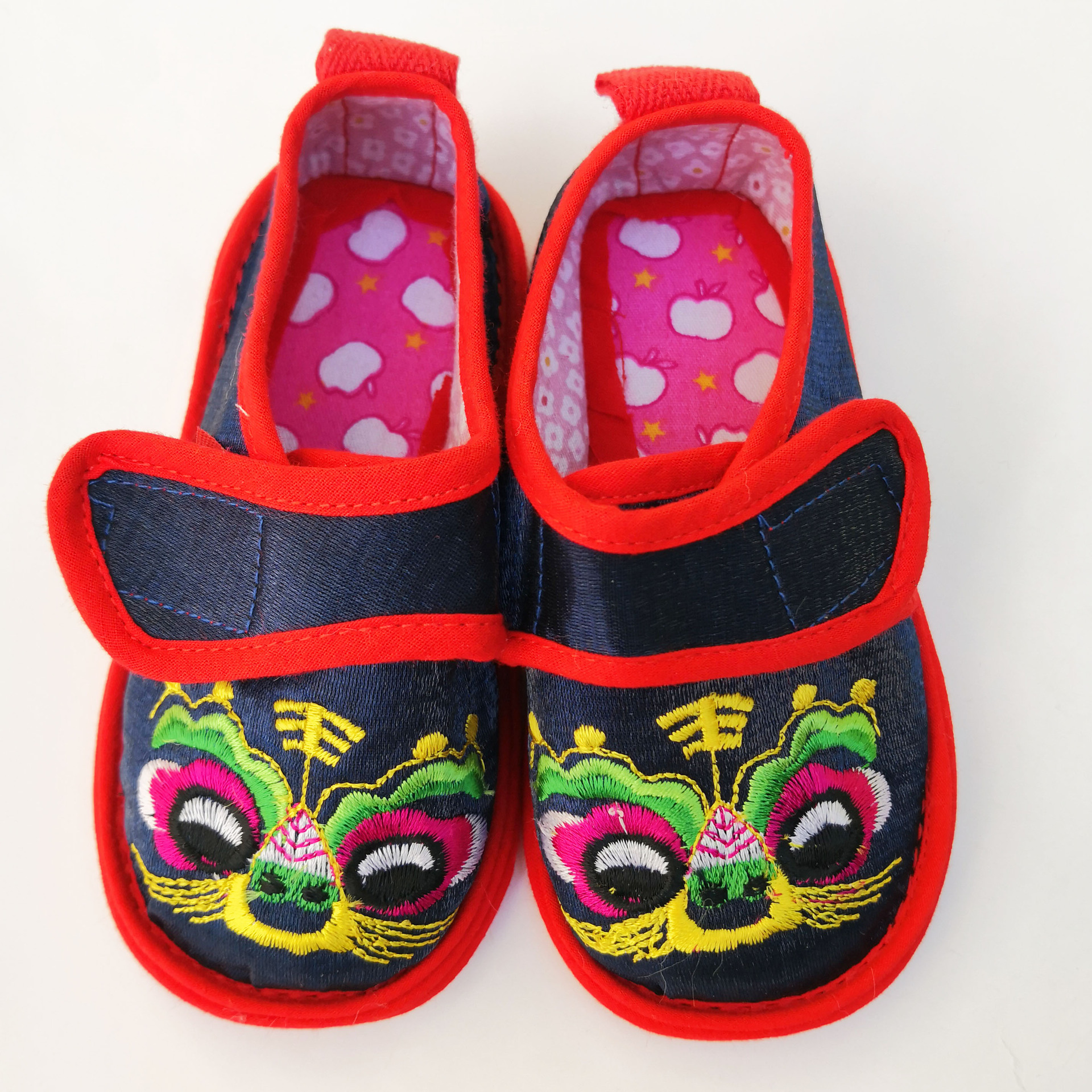 闪光棉刺绣老虎头千层底春秋布鞋 老虎硬底丁字鞋 盖脚面满帮鞋