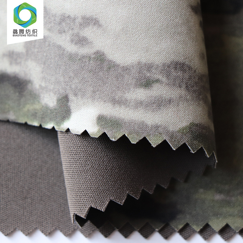 四面弹印花复合针织布 男装休闲裤迷彩针织印花面料厂家直销