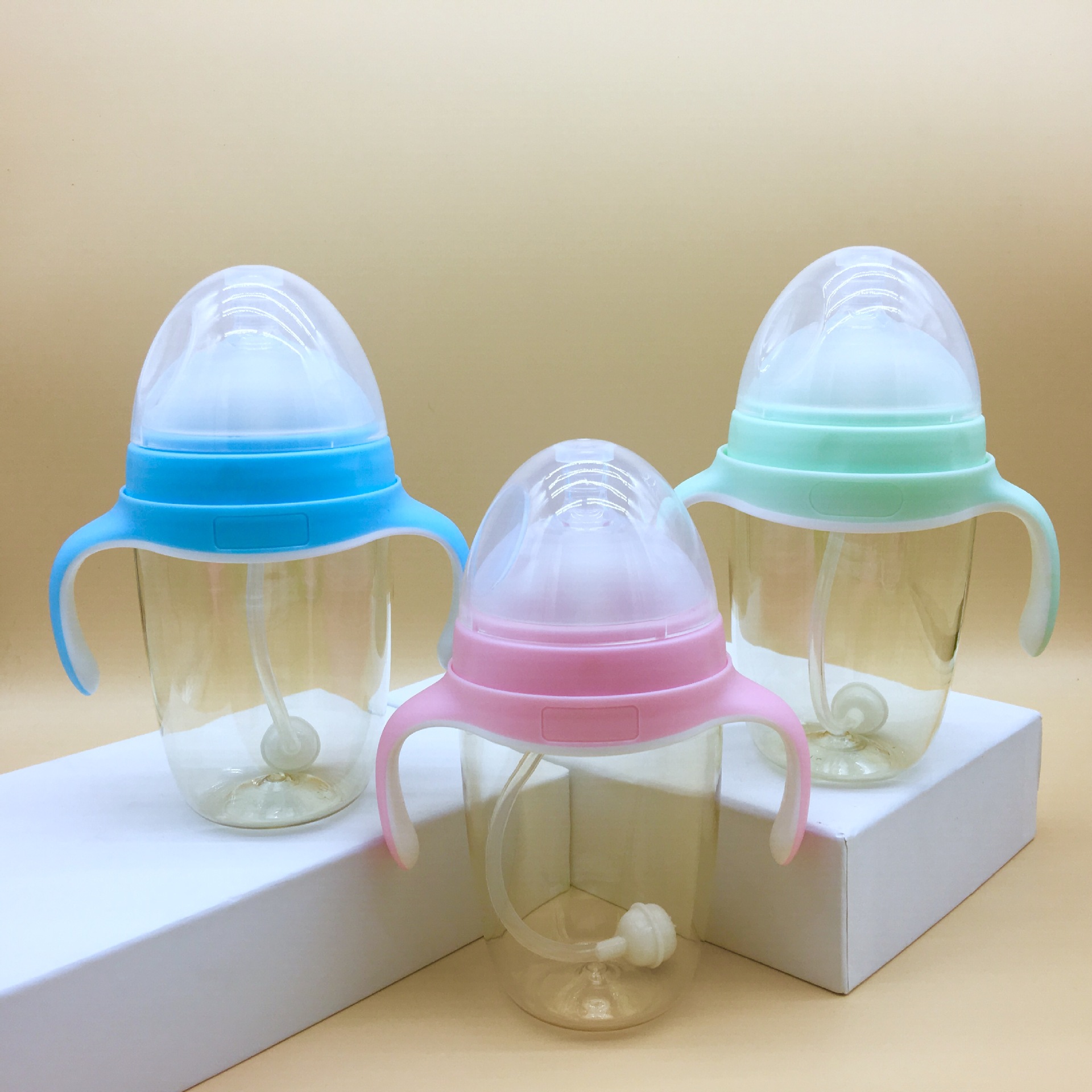 广口ppsu黄金奶瓶 超宽口塑料婴儿喝奶瓶防爆耐摔带手柄奶瓶