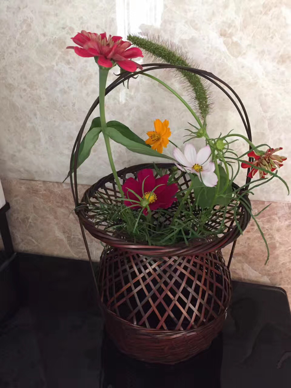 竹编花篮 做旧花篮 插花器 桌面摆设 紫竹竹编 手编装饰 花道