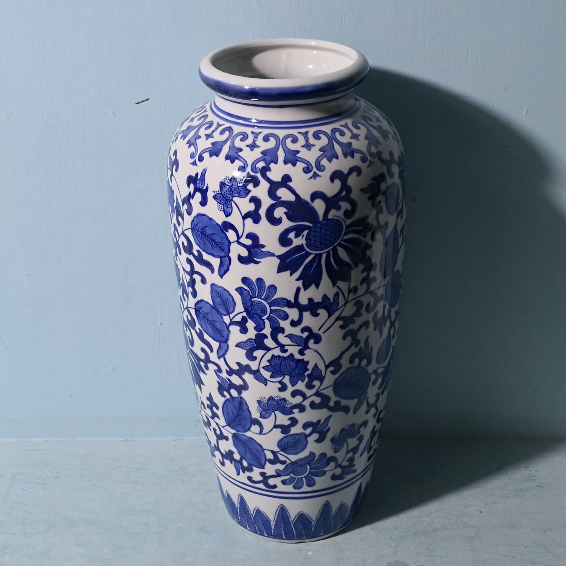 16"萝卜瓶青花花瓶干花塑料仿真花瓶家居摆件高温釉下陶瓷fy0693-阿里