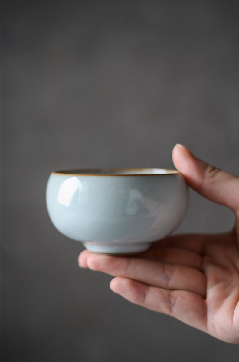 汝窑茶杯景德镇手工陶瓷品茗杯禅定开片个人主人单杯罗汉功夫茶具
