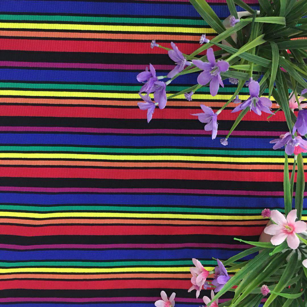 丰彩纯棉七彩条罗纹女装童装时装布料