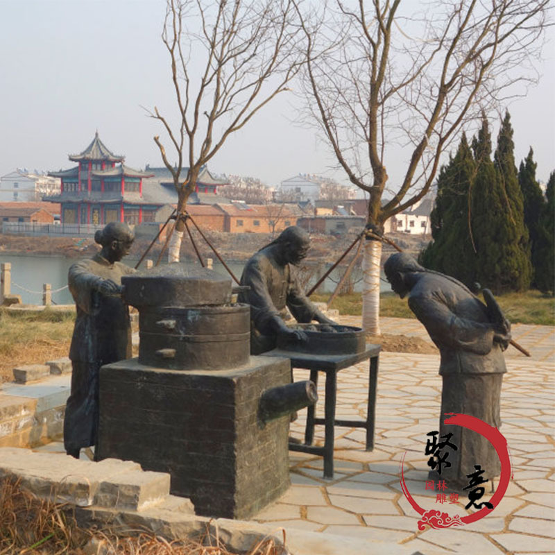 铸铜玻璃钢仿铜古代民俗小品人物卖蒸笼包子早点小吃雕塑公园摆件
