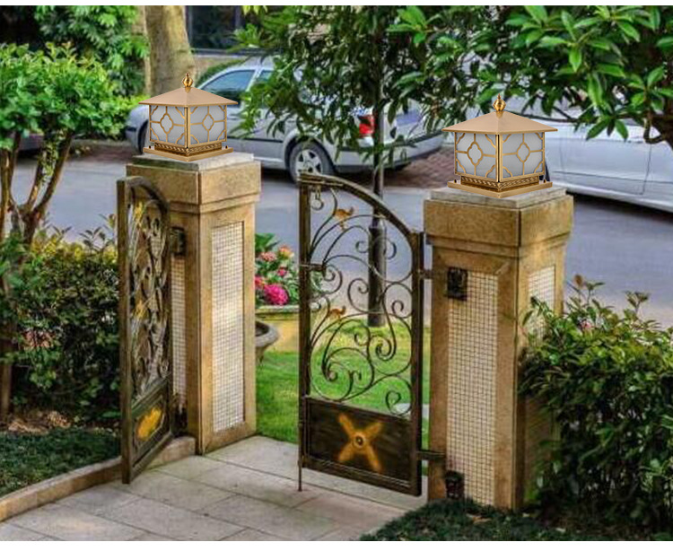 方形全铜大门柱头灯-别墅门柱灯户外防水墙头灯欧式庭院围墙灯