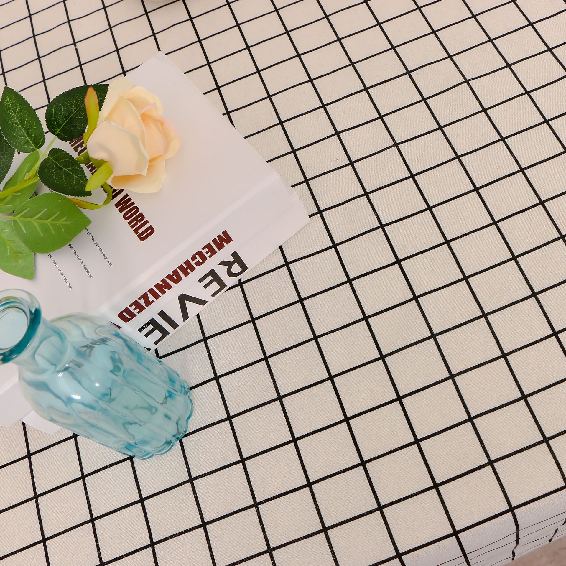 现代简约格子棉麻桌布 餐厅茶几台布布艺长方形餐桌布拍照背景布