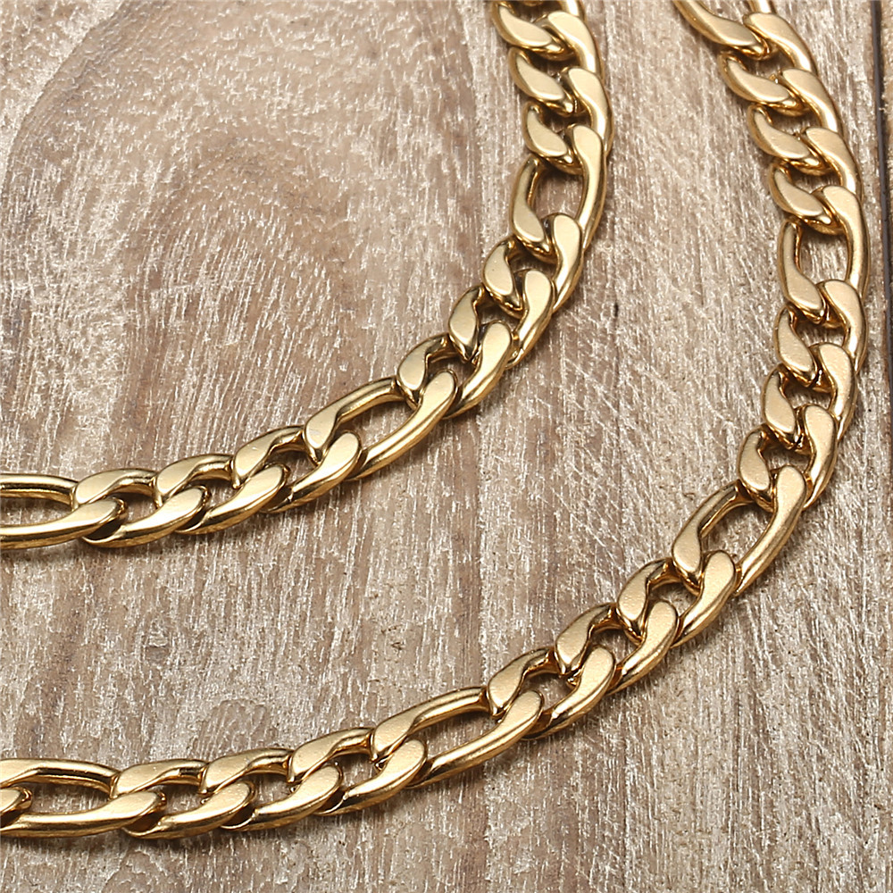 嘻哈风格 60cm费加罗链不锈钢项链 20cm不锈钢手链 钛钢男士项饰