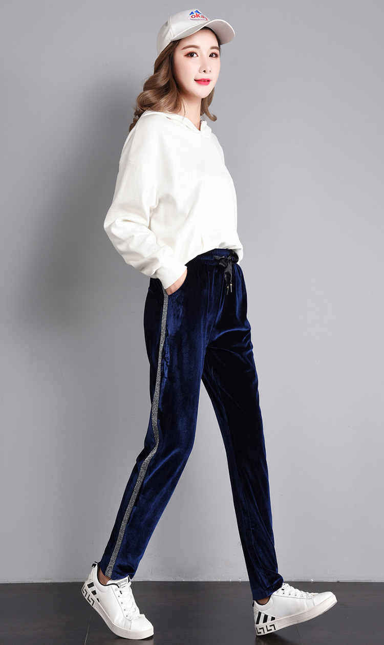 新品金丝绒裤子女松紧腰休闲运动裤宽松女裤特价30元清仓不退不换