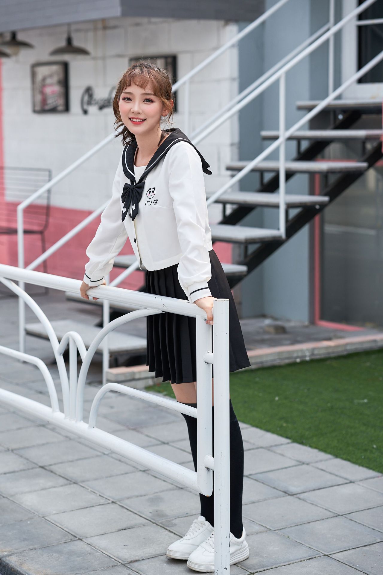 日系甜美可爱熊猫刺绣软妹正统长袖jk制服水手服女秋学生套装