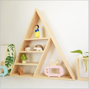 北欧风ins儿童房家居装饰木质马卡龙三角多层墙壁收纳置物架书架b