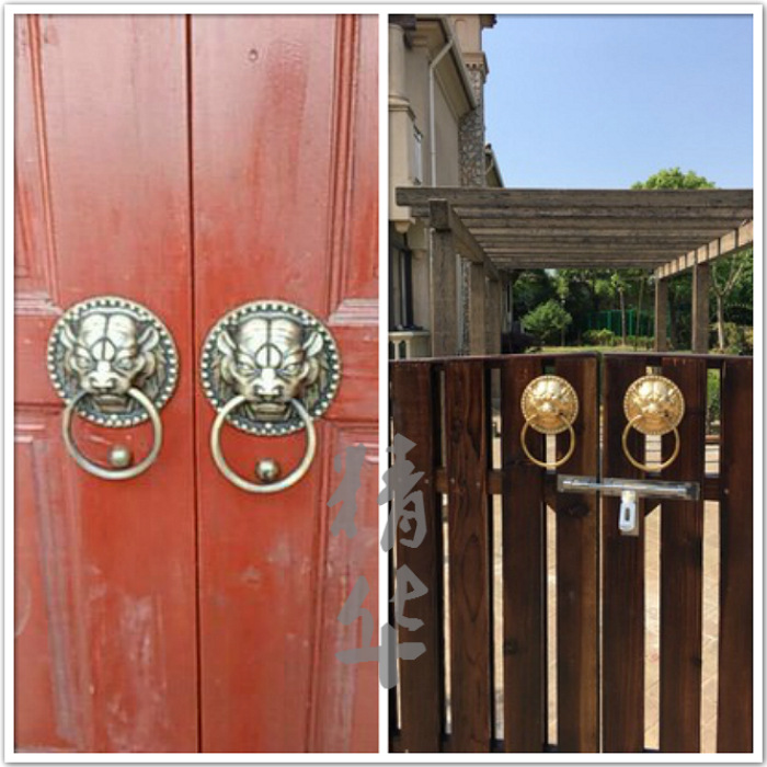 仿古大门拉手中式纯铜兽头狮子头虎头拉环把手配件复古典实木门环