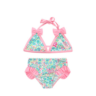 儿童碎花比基尼泳衣女童抗紫外线比基尼沙滩比基尼2-10岁儿童泳衣