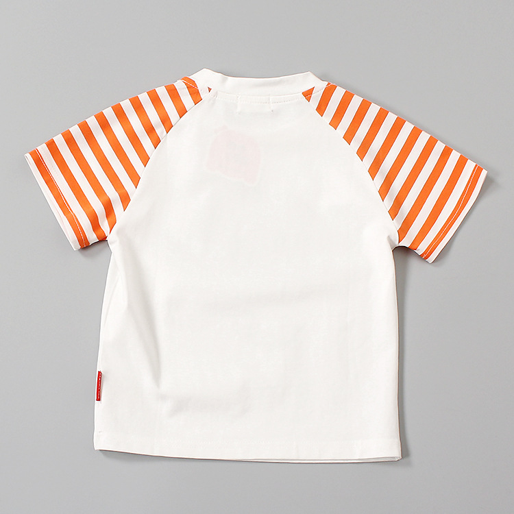 儿童短袖t恤 条纹插肩袖短t 猫咪印花 纯棉 韩版童装 夏季新款