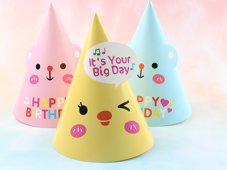 生日蛋糕帽子100个装卡通生日派对装饰帽子糖果色环保纸帽子