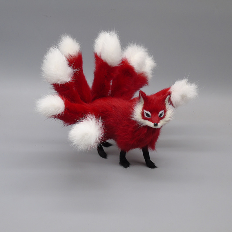 森系摄影道具仿真狐狸cos九尾狐仿真红九尾狐狸家居摆件红狐仙