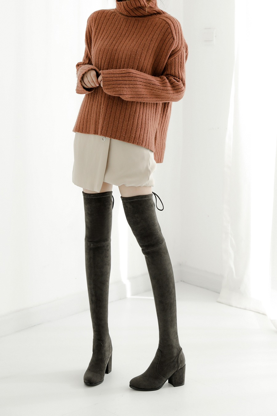 秋冬真皮过膝长靴女弹力女靴子瘦腿过膝盖粗高跟长筒靴显瘦高筒靴