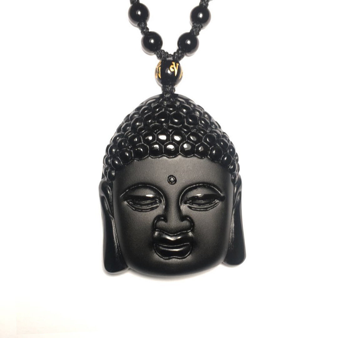 乌金黑曜石佛头吊坠大日如来佛佛头释迦摩尼佛一件代发