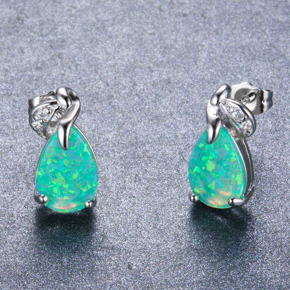耳环亚马逊货源热卖镀绿色澳宝水滴形三爪耳钉女欧美气质精美耳饰