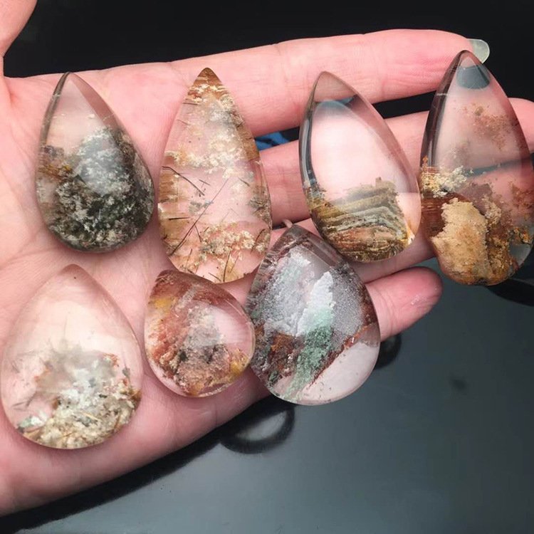 天然绿幽灵水滴吊坠 聚宝盆幽灵水晶粒粒带景吊坠 厂家批发