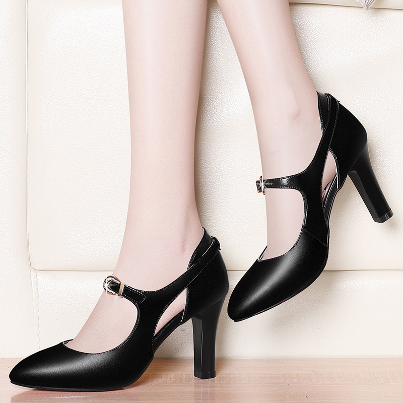 女装高跟鞋女2020春季新款潮粗跟单鞋女士皮鞋鞋子fashion women