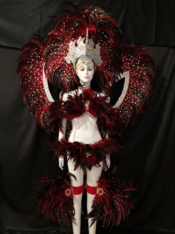 羽毛狂欢节表演 舞队套装桑巴舞服装 羽毛背板 羽毛头饰 开场表演