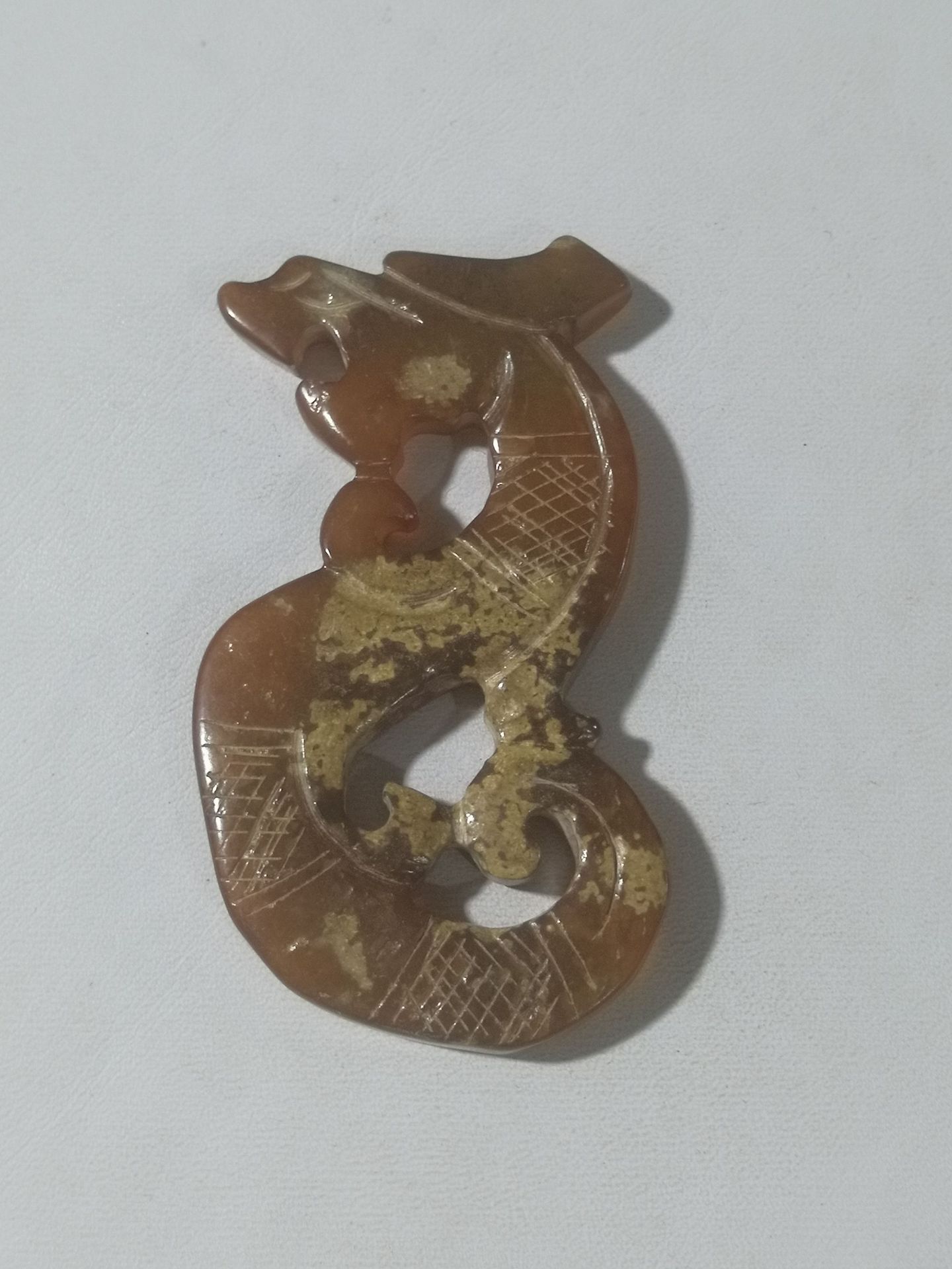 古玩玉器工艺品杂项收藏岫玉仿古(做旧红山玉龙)吊坠玉挂件