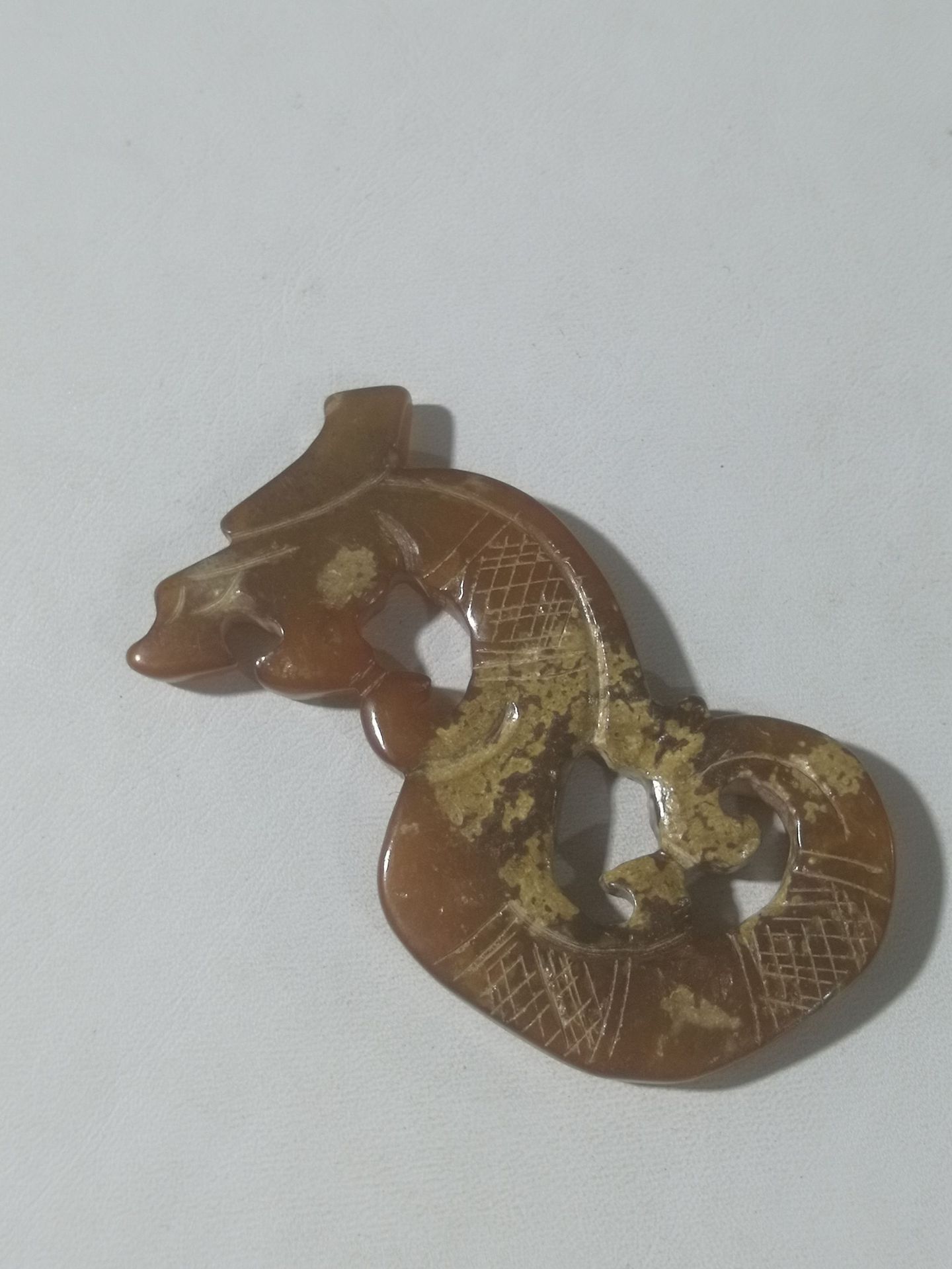 古玩玉器工艺品杂项收藏岫玉仿古(做旧红山玉龙)吊坠玉挂件