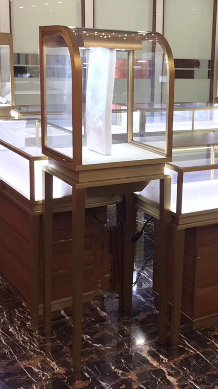 珠宝展示高柜 不锈钢电镀玻璃首饰展柜 不锈钢定制精品陈列珠宝柜