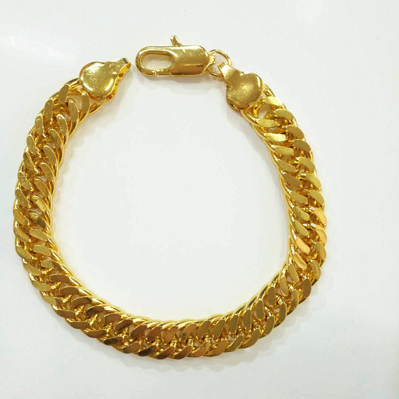 欧美金属手链时尚双扣10mm男士24k镀金手链霸气粗款厂家定制批发