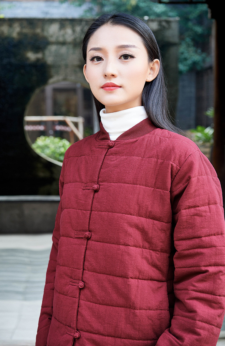 2019冬季新款棉麻女装加厚大码原创复古盘扣夹棉保暖女式棉服棉衣