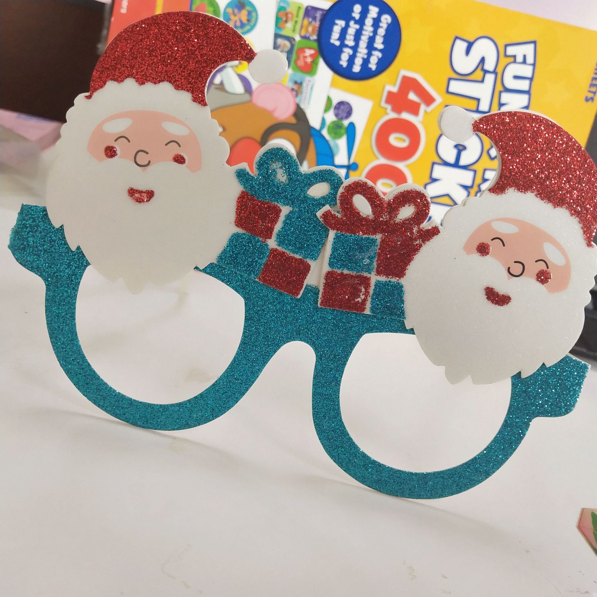 纸制儿童卡通diy眼镜玩具 金葱圣诞老人拍照道具 节日创意手工