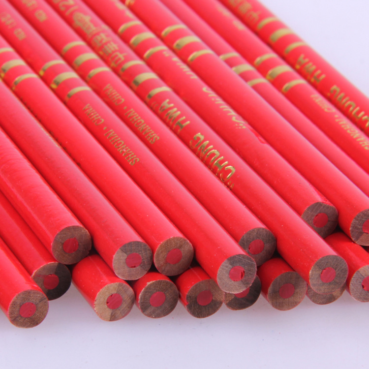 中华牌120特种铅笔全红铅笔圆杆铅笔  施工放线 记号红色铅笔
