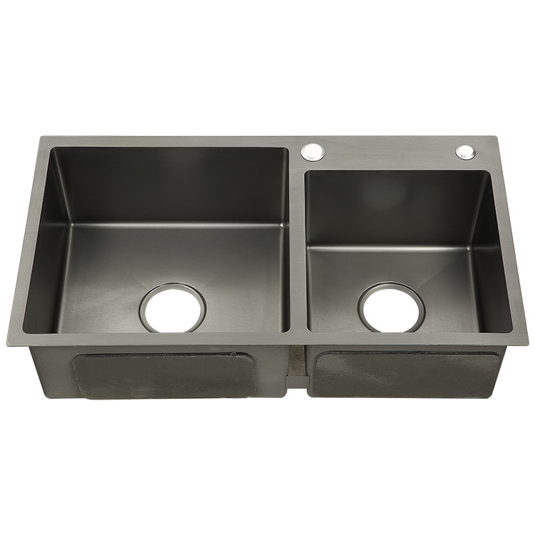 水池7843黑色纳米不锈钢水槽厨房洗菜盆双槽黑金刚水槽