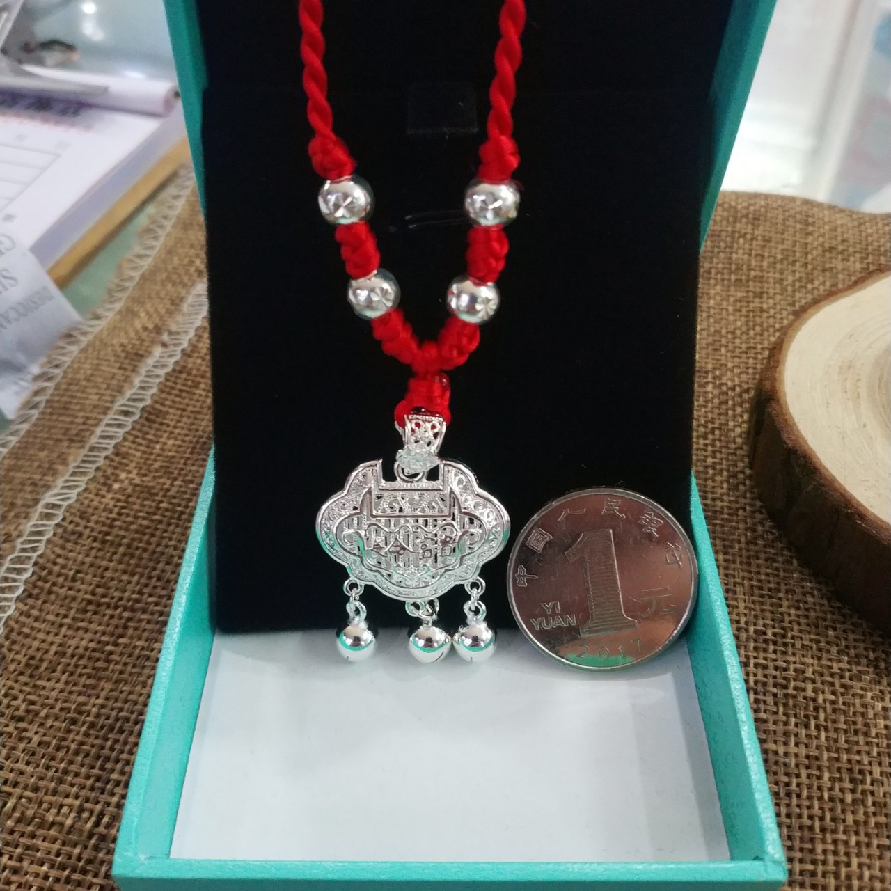 990纯银长命锁手工项绳手工编织项链儿童节礼物新年礼物