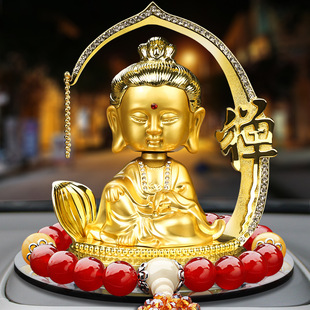 新款汽车摆件合金佛汽车装饰用品创意除异味香水摆件弥勒佛保平安