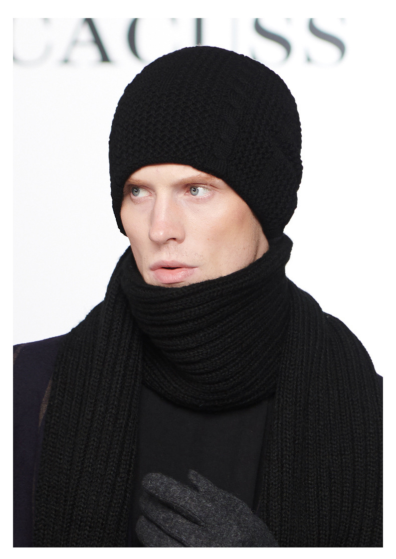 纯羊毛秋帽男士护耳保暖针织帽子商务男士羊毛毛线帽纯色简约冷帽