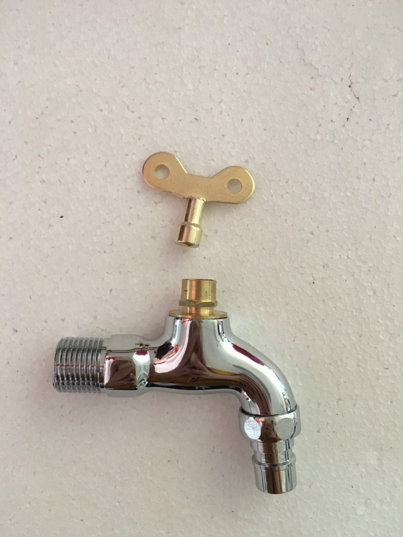 铜主体带钥匙水龙头快开单冷 铜洗衣机龙头4分户外防盗带锁龙头