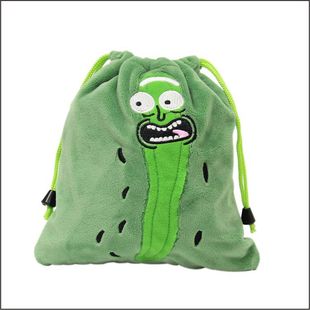 外贸热销欧美动漫瑞克与莫蒂黄瓜毛绒束口袋青瓜零钱收纳袋抽绳袋