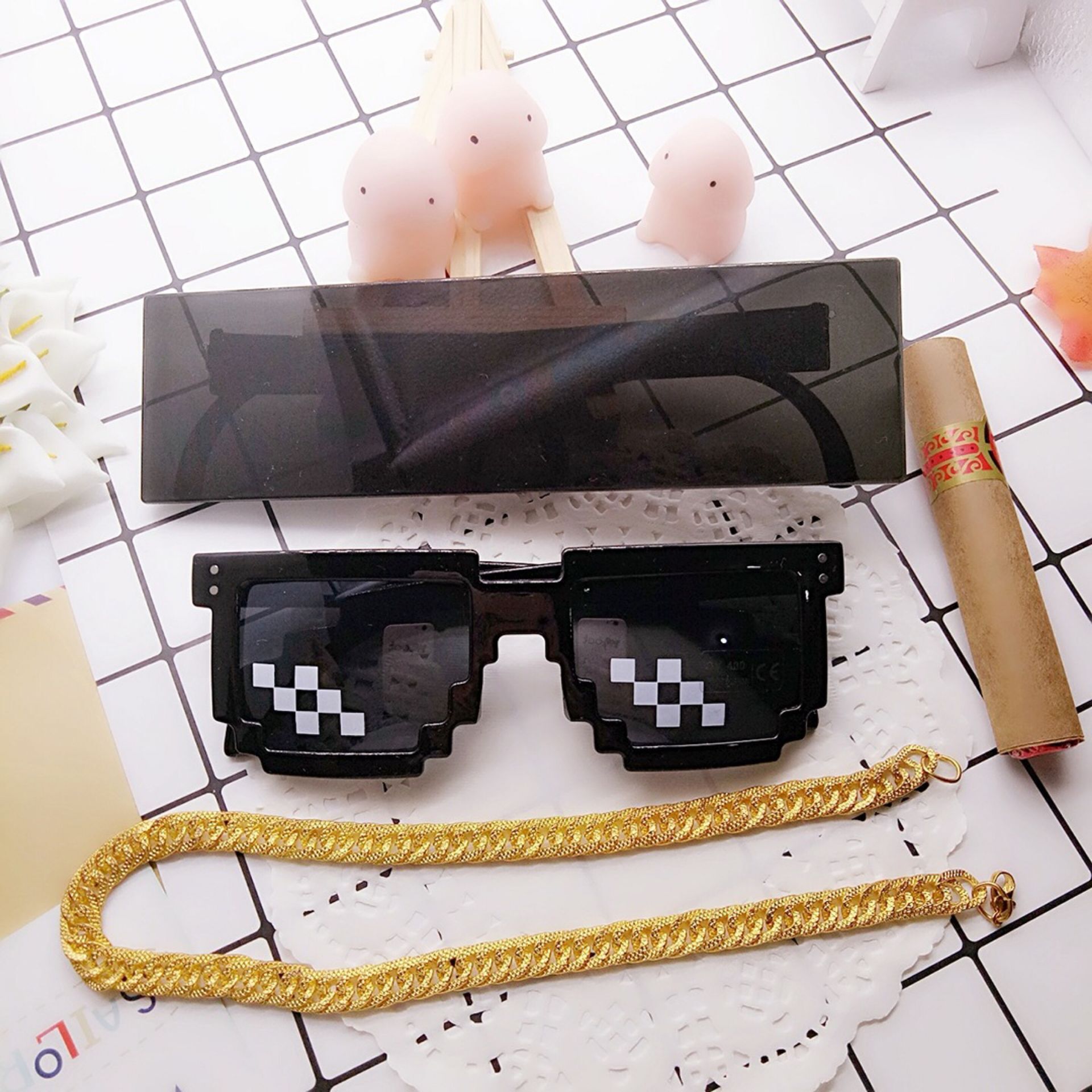 thug life墨镜二次元马赛克像素打码墨镜动漫抖音眼镜自拍神器