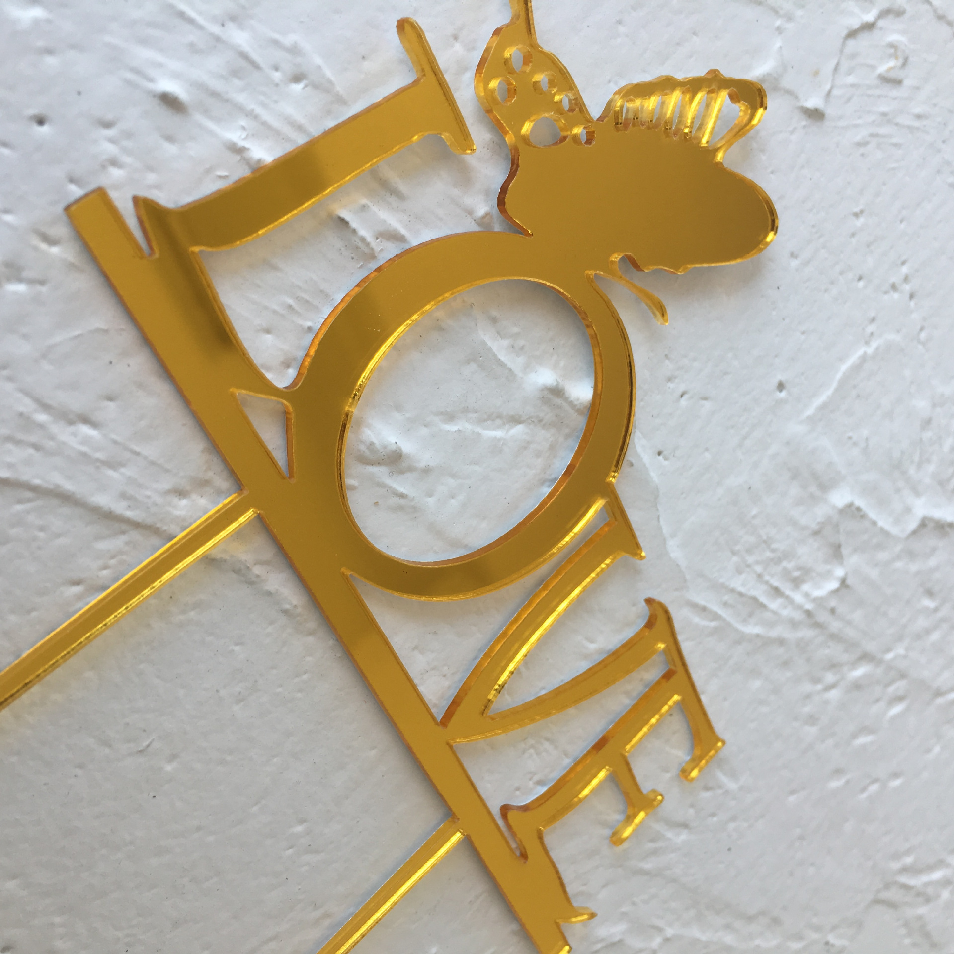 love蛋糕插牌 蝴蝶蛋糕插牌 金色亚克力蛋糕插牌 甜品台装饰