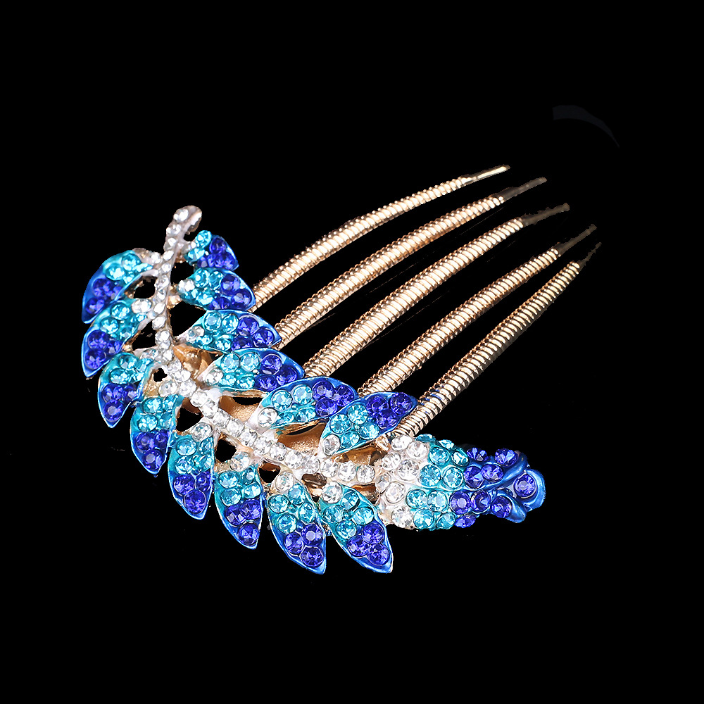 合金五齿水钻插梳发梳镶钻滴油彩色饰品女差梳叉梳头饰跨境经典款采购