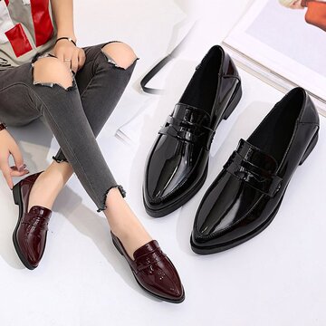 皮鞋女wish新款女式唐嫣同款休闲韩版尖头小皮鞋女鞋现货批发