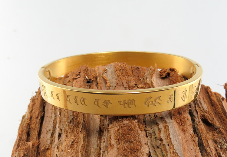 结缘佛教钛钢楞严咒手镯 咒心男女手环镯子金银玫瑰三色椭圆形