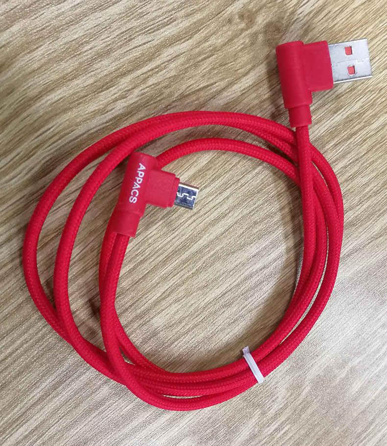 新款双弯头数据线安卓手机micro usb高速90度直角l型编织充电线2a