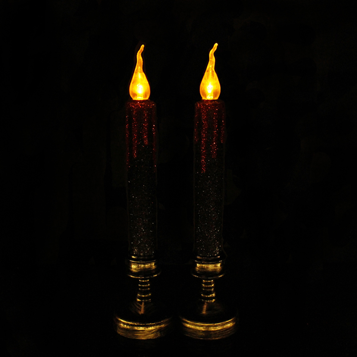 2支装黑底金粉复古电子led闪烁发光万圣节装饰蜡烛灯厂家货源