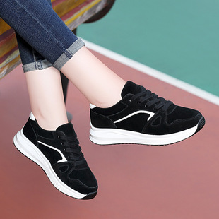 2019春季新款坡跟单鞋女士休闲运动鞋真皮女鞋跑步鞋学生春款韩版