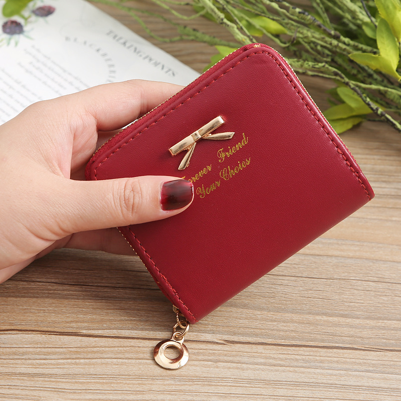 Cross-Border New Arrival Korean Style Fashion Small Wallet Ladies Bow Mini Wallet Zipper Short Coin Purse Card Holder